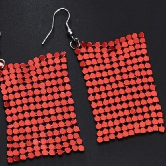 Sequin Statemente Aluminum Earrings Teal, Pink, Red, or Gold - Picture 3 of 7